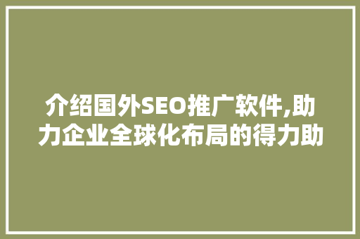 介绍国外SEO推广软件,助力企业全球化布局的得力助手