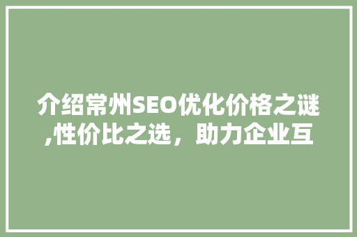 介绍常州SEO优化价格之谜,性价比之选，助力企业互联网腾飞