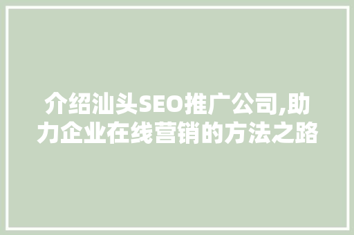 介绍汕头SEO推广公司,助力企业在线营销的方法之路