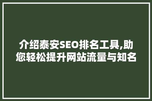 介绍泰安SEO排名工具,助您轻松提升网站流量与知名度