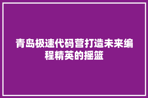 青岛极速代码营打造未来编程精英的摇篮