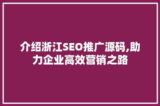 介绍浙江SEO推广源码,助力企业高效营销之路