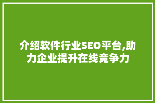 介绍软件行业SEO平台,助力企业提升在线竞争力