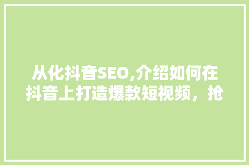 从化抖音SEO,介绍如何在抖音上打造爆款短视频，抢占流量高地