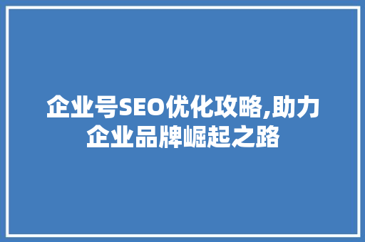 企业号SEO优化攻略,助力企业品牌崛起之路