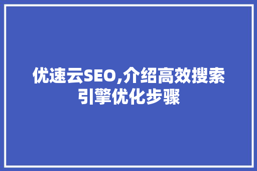 优速云SEO,介绍高效搜索引擎优化步骤