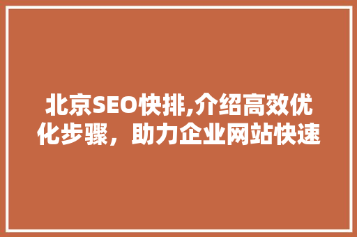 北京SEO快排,介绍高效优化步骤，助力企业网站快速提升排名
