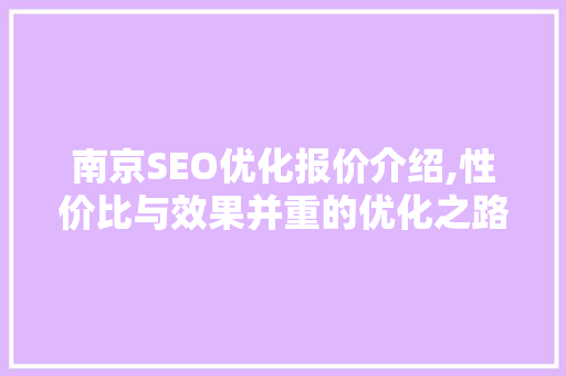 南京SEO优化报价介绍,性价比与效果并重的优化之路