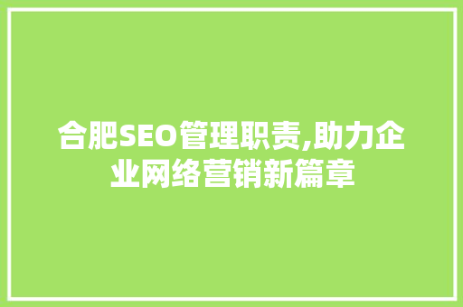 合肥SEO管理职责,助力企业网络营销新篇章
