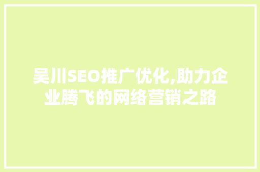 吴川SEO推广优化,助力企业腾飞的网络营销之路