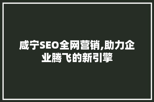 咸宁SEO全网营销,助力企业腾飞的新引擎