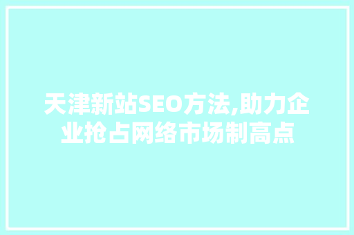 天津新站SEO方法,助力企业抢占网络市场制高点