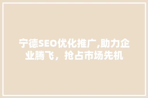 宁德SEO优化推广,助力企业腾飞，抢占市场先机