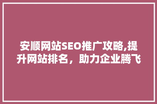 安顺网站SEO推广攻略,提升网站排名，助力企业腾飞
