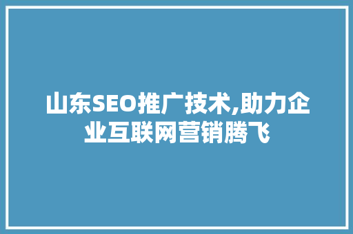 山东SEO推广技术,助力企业互联网营销腾飞