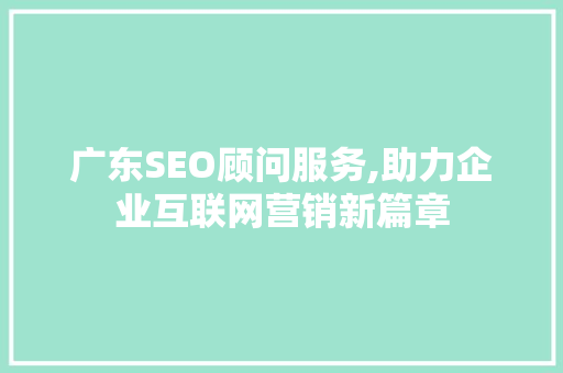 广东SEO顾问服务,助力企业互联网营销新篇章