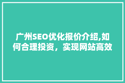 广州SEO优化报价介绍,如何合理投资，实现网站高效排名