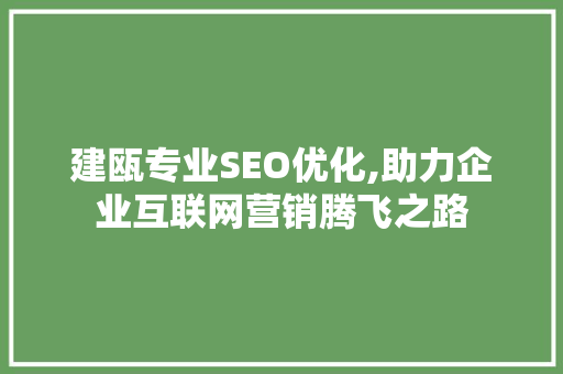 建瓯专业SEO优化,助力企业互联网营销腾飞之路