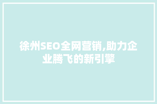 徐州SEO全网营销,助力企业腾飞的新引擎