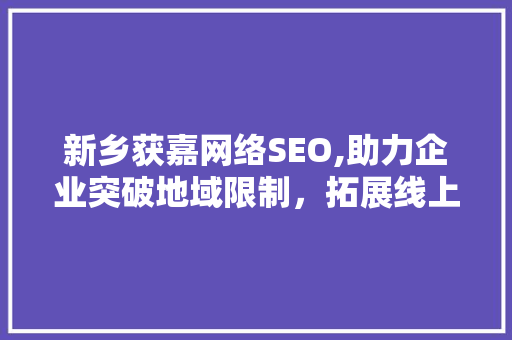 新乡获嘉网络SEO,助力企业突破地域限制，拓展线上市场