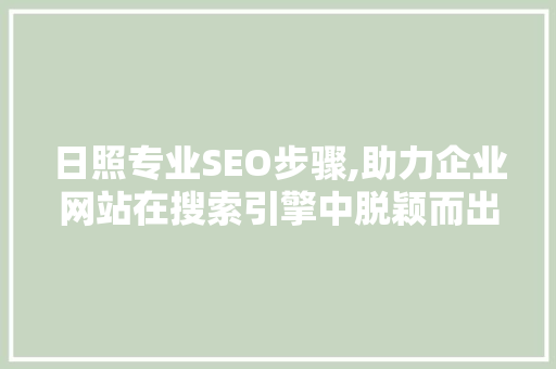 日照专业SEO步骤,助力企业网站在搜索引擎中脱颖而出
