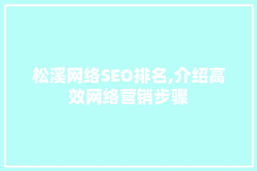 松溪网络SEO排名,介绍高效网络营销步骤