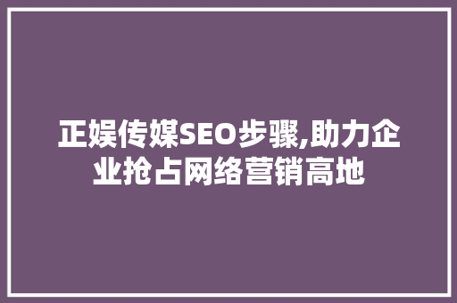 正娱传媒SEO步骤,助力企业抢占网络营销高地