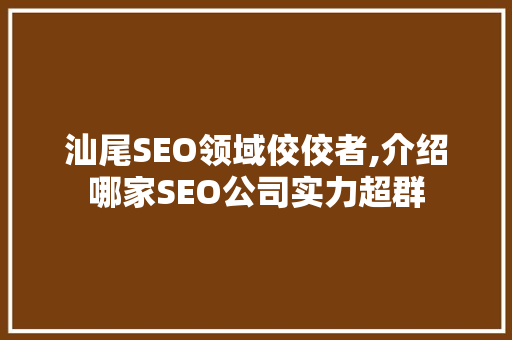 汕尾SEO领域佼佼者,介绍哪家SEO公司实力超群