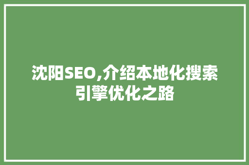沈阳SEO,介绍本地化搜索引擎优化之路