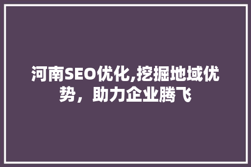 河南SEO优化,挖掘地域优势，助力企业腾飞