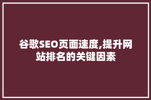 谷歌SEO页面速度,提升网站排名的关键因素