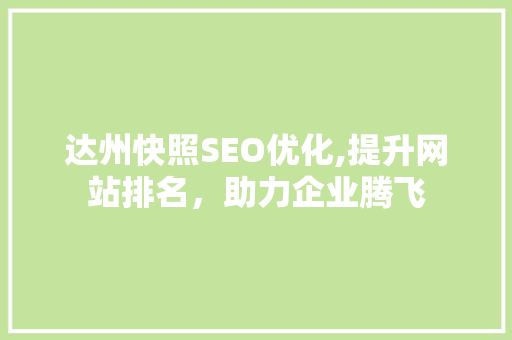 达州快照SEO优化,提升网站排名，助力企业腾飞