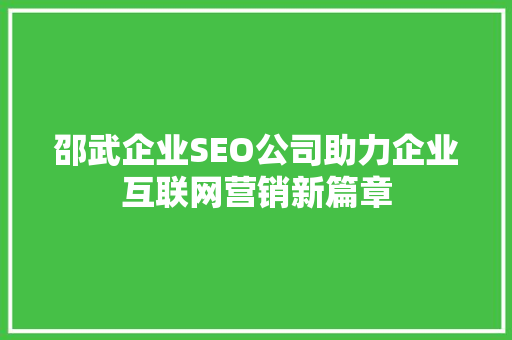 邵武企业SEO公司助力企业互联网营销新篇章