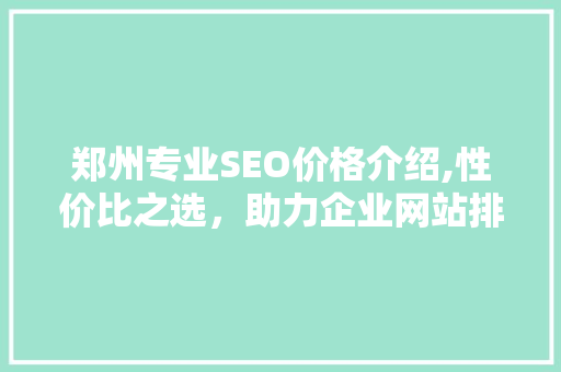 郑州专业SEO价格介绍,性价比之选，助力企业网站排名提升