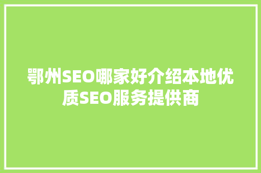 鄂州SEO哪家好介绍本地优质SEO服务提供商