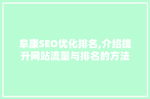 阜康SEO优化排名,介绍提升网站流量与排名的方法