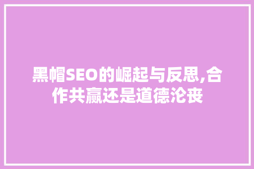 黑帽SEO的崛起与反思,合作共赢还是道德沦丧