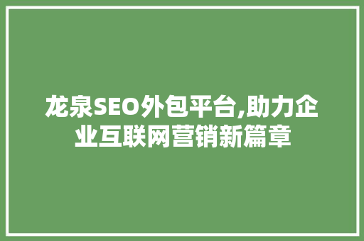龙泉SEO外包平台,助力企业互联网营销新篇章