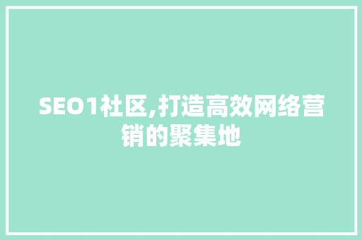 SEO1社区,打造高效网络营销的聚集地