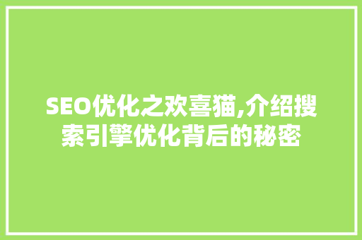SEO优化之欢喜猫,介绍搜索引擎优化背后的秘密
