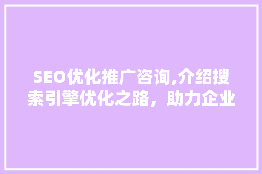SEO优化推广咨询,介绍搜索引擎优化之路，助力企业网站脱颖而出