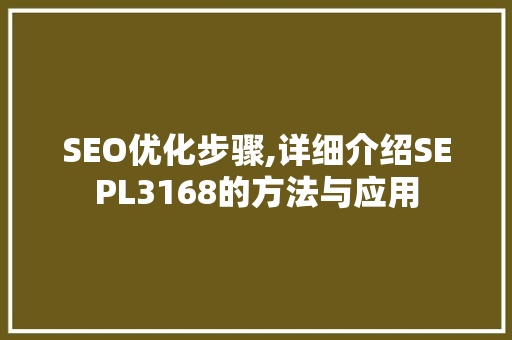 SEO优化步骤,详细介绍SEPL3168的方法与应用