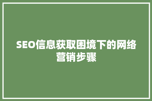 SEO信息获取困境下的网络营销步骤