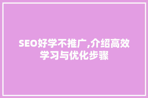 SEO好学不推广,介绍高效学习与优化步骤