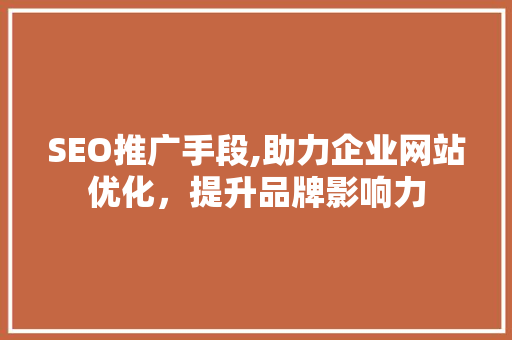 SEO推广手段,助力企业网站优化，提升品牌影响力
