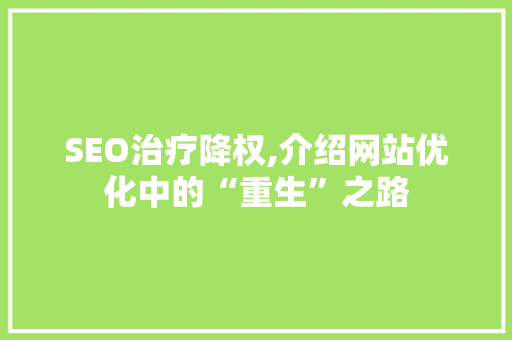 SEO治疗降权,介绍网站优化中的“重生”之路