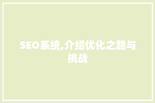 SEO系统,介绍优化之路与挑战