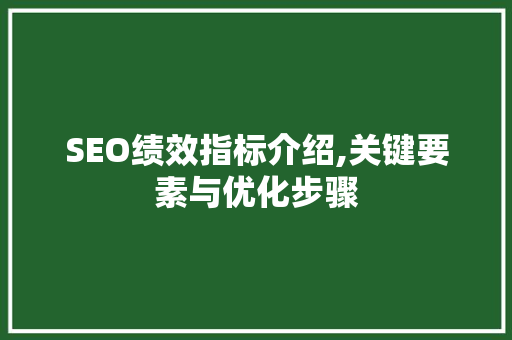 SEO绩效指标介绍,关键要素与优化步骤