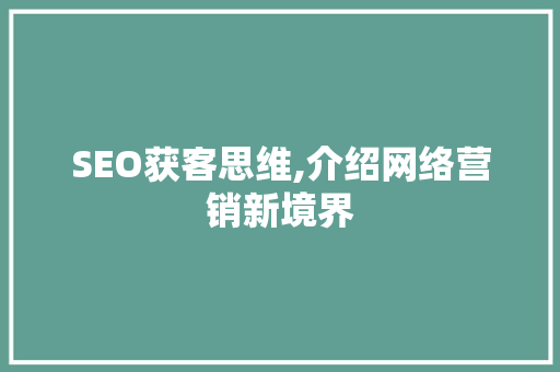 SEO获客思维,介绍网络营销新境界