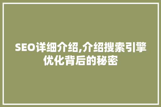 SEO详细介绍,介绍搜索引擎优化背后的秘密